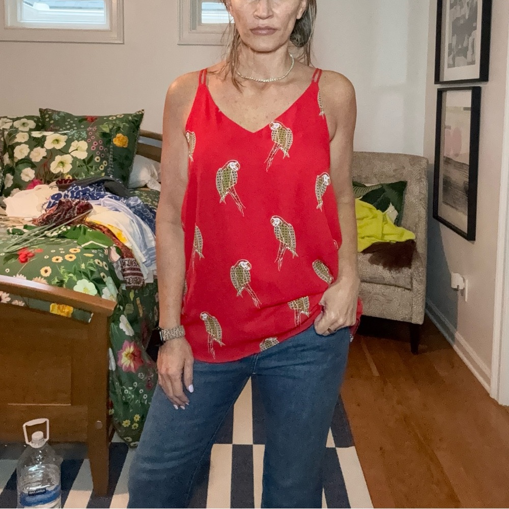 LOFT Red Parrot Print Camisole